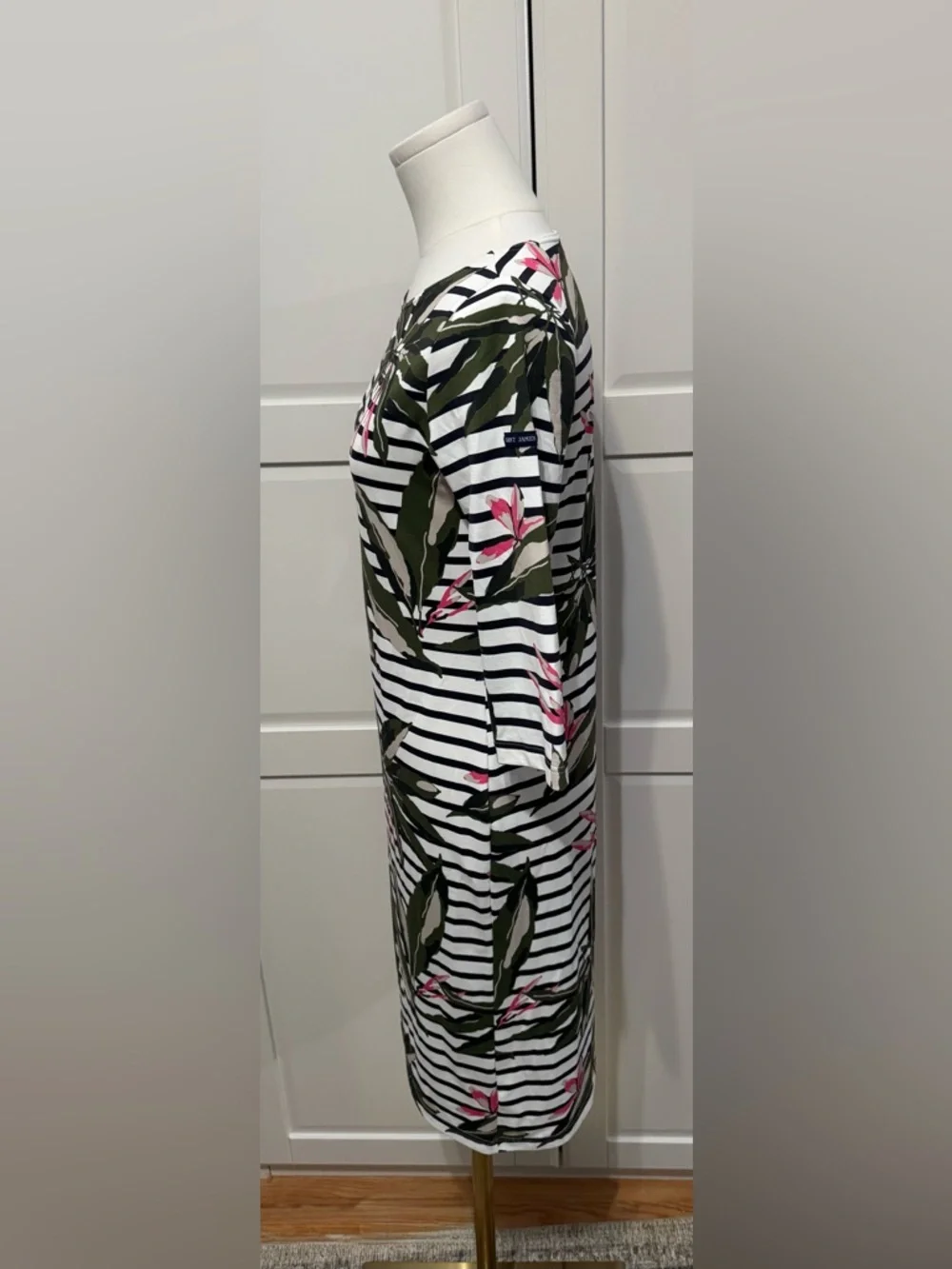 Saint James White and Black Striped Floral Midi Boatneck Bodycon Dress Size:4 - Picture 3 of 7
